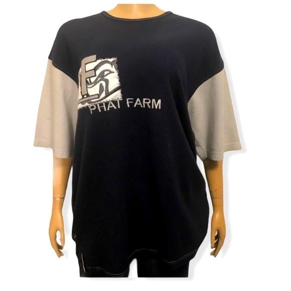 90s Phat Farm T Shirt embroidered Spell Out Blue Gray size XL - Picture 1 of 16